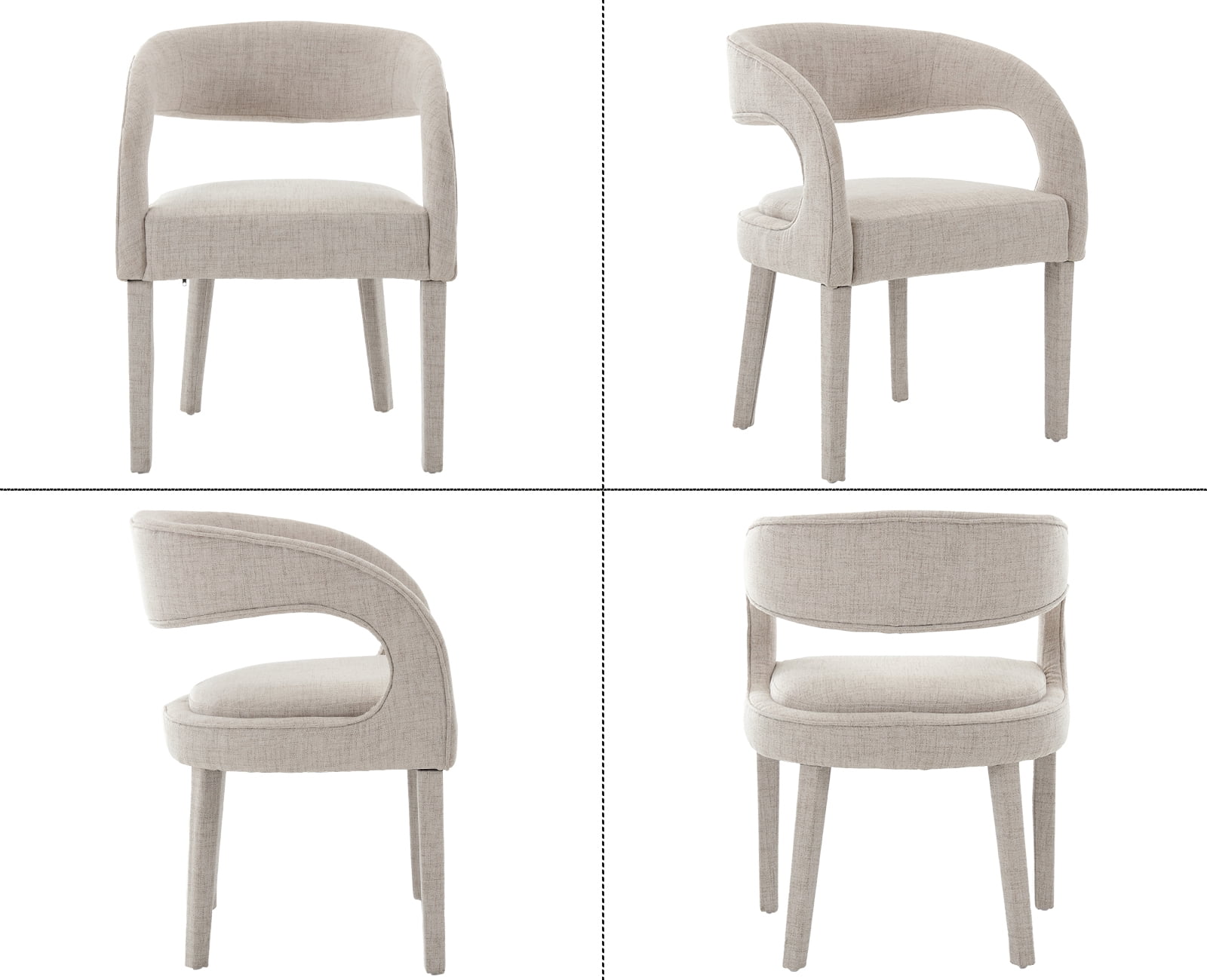 Guyou Modern Dining Chairs Set of 2, Linen Upholstered Barrel Kitchen Chairs with Open Back, Lovely Dresser Chair, Comfy Dining Side Chairs for Dining Room Bedroom Living Room, Beige