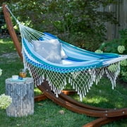 Coral Coast Keyes Cove Multicolor Striped Hammock, Cool Blue, Green, Tan, in a Vertical Stripe Pattern, Product Assembled Size 9.7 ft L x 5 ft W