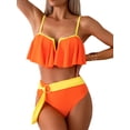 thumbnail image 2 of SUNSIOM Mommy and Me Swimsuit, Contrast Color Leaves Print Ruffled Bra with Briefs Family Matching Swimsuit 2-piece Summer Bikini Set, 2 of 6