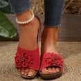 thumbnail image 6 of Gpaecead Women Flower Cutout Wedge Slides Open Toe Faux Leather Wood Texture Heel Spring Summer Height Casual Shoes,Red, 6 of 8