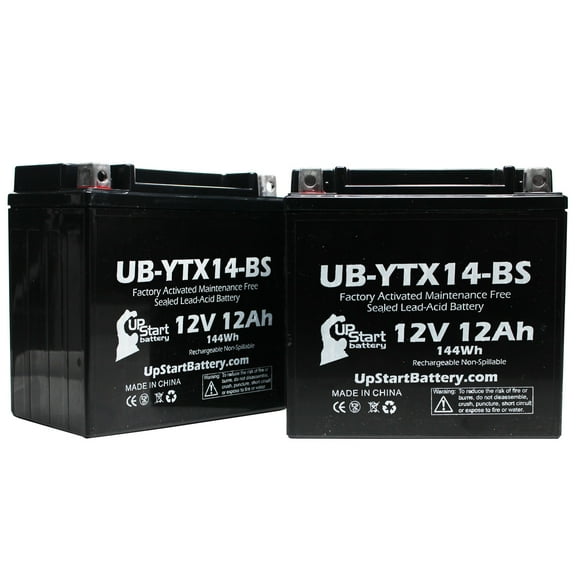 2-Pack UpStart Battery Replacement 2007 Kawasaki Ninja ZX-14 1400 CC Factory Activated, Maintenance Free, Motorcycle Battery - 12V, 12AH, UB-YTX14-BS