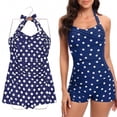thumbnail image 2 of Vintage Shaping Swimsuit for Women Tummy Control Halterneck Bathing Suit Full Coveraging High Waist Design Black polka dots, 2 of 5