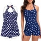 thumbnail image 2 of Shaping Monokini Swimsuit for Women Ladies Vintage Halterneck Beachwear Tummy Control Full Coveraging Leg Swimwear Blue polka dots, 2 of 5