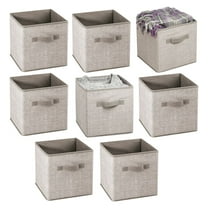 mDesign Small Fabric Closet Organizer Cube Bin with Front Handle, 8 Pack, Linen