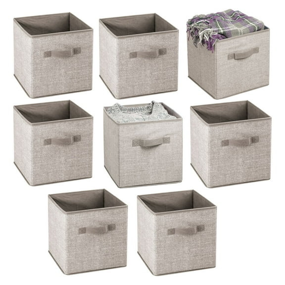 mDesign Small Fabric Closet Organizer Cube Bin with Front Handle, 8 Pack, Linen