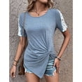 thumbnail image 3 of Camiseta de manga corta ajustada con cuello redondo informal para mujer con nudo torcido en la parte delantera gris XL, 3 of 8