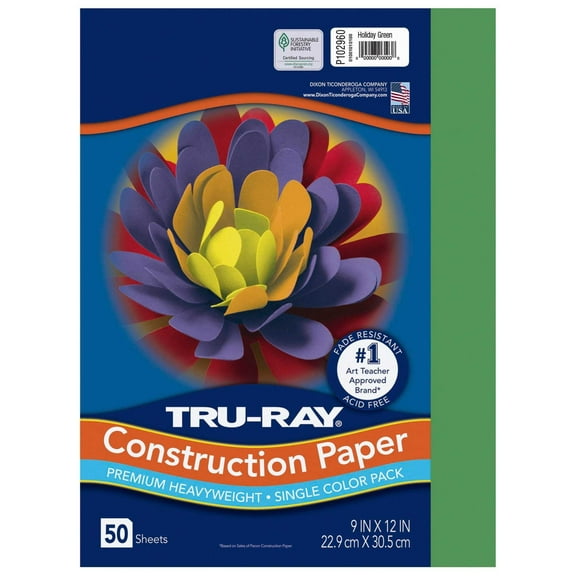 Tru-Ray Sulphite Construction Paper, 9 x 12 Inches, Holiday Green, 50 Sheets