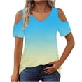 thumbnail image 2 of CHUMUD Womens Cold Shoulder Tops Gradient Color V Neck Short Sleeve Summer T Shirts Basic Tees, 2 of 7
