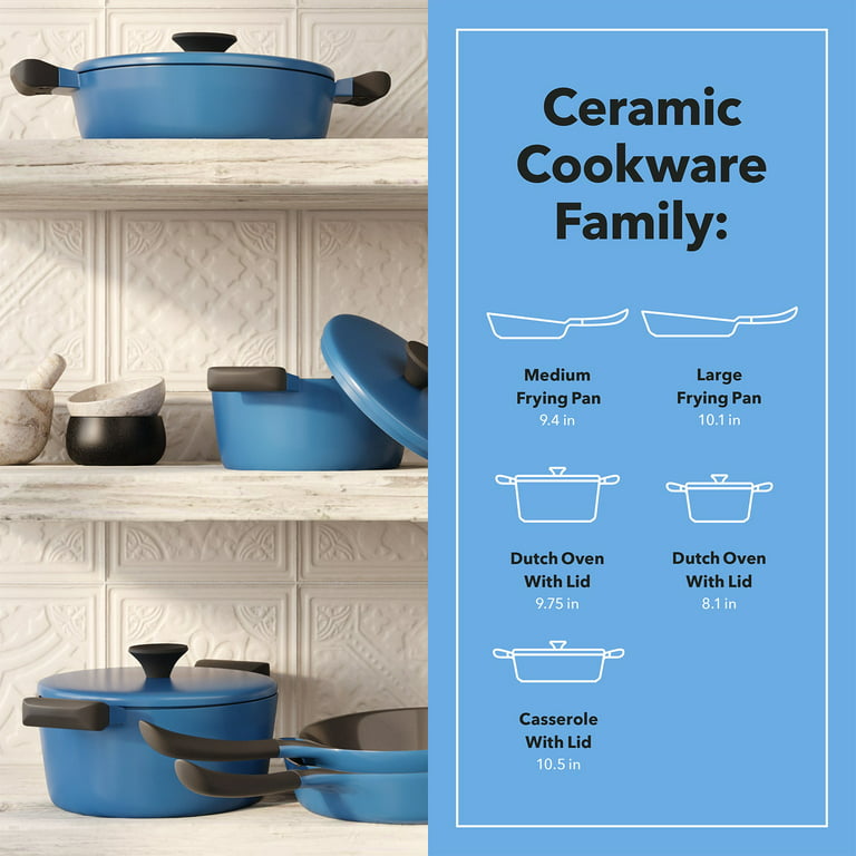 Vremi 8 Piece Ceramic Nonstick Cookware Set Induction Stovetop Compatible  Dishwasher Safe Non Stick Pots and Frying Pans with Lids, Blue 