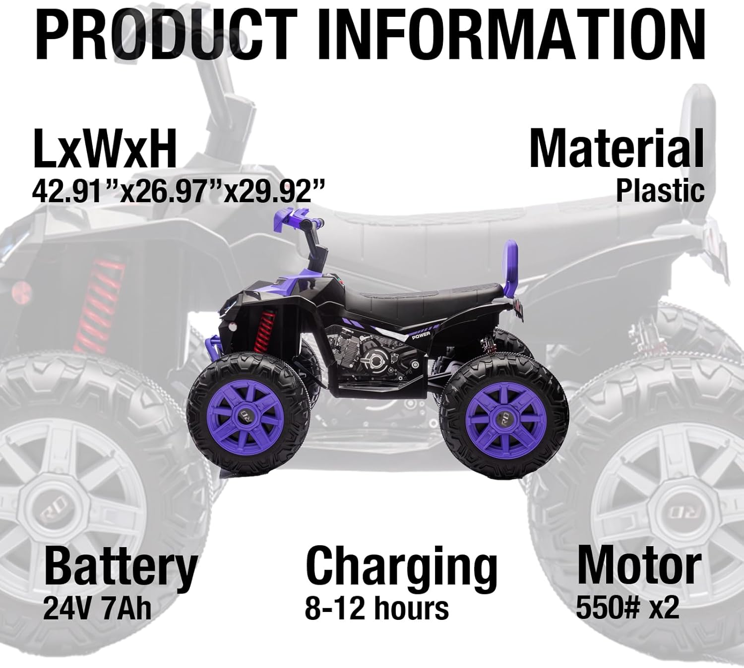 Trilenars 24v 2 Seater Ride on ATV Car in Purple with Wheels,Purple