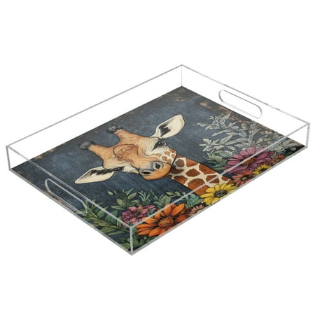 

Acrylic Tray 15.7*11.8*1.9 Inch Transparent Tray Food Tray Tea Cup Tray Serving Trays Cosmetics Storage Kitchen Table Bathroom Sundry Storage Cute Giraffes and Flowers