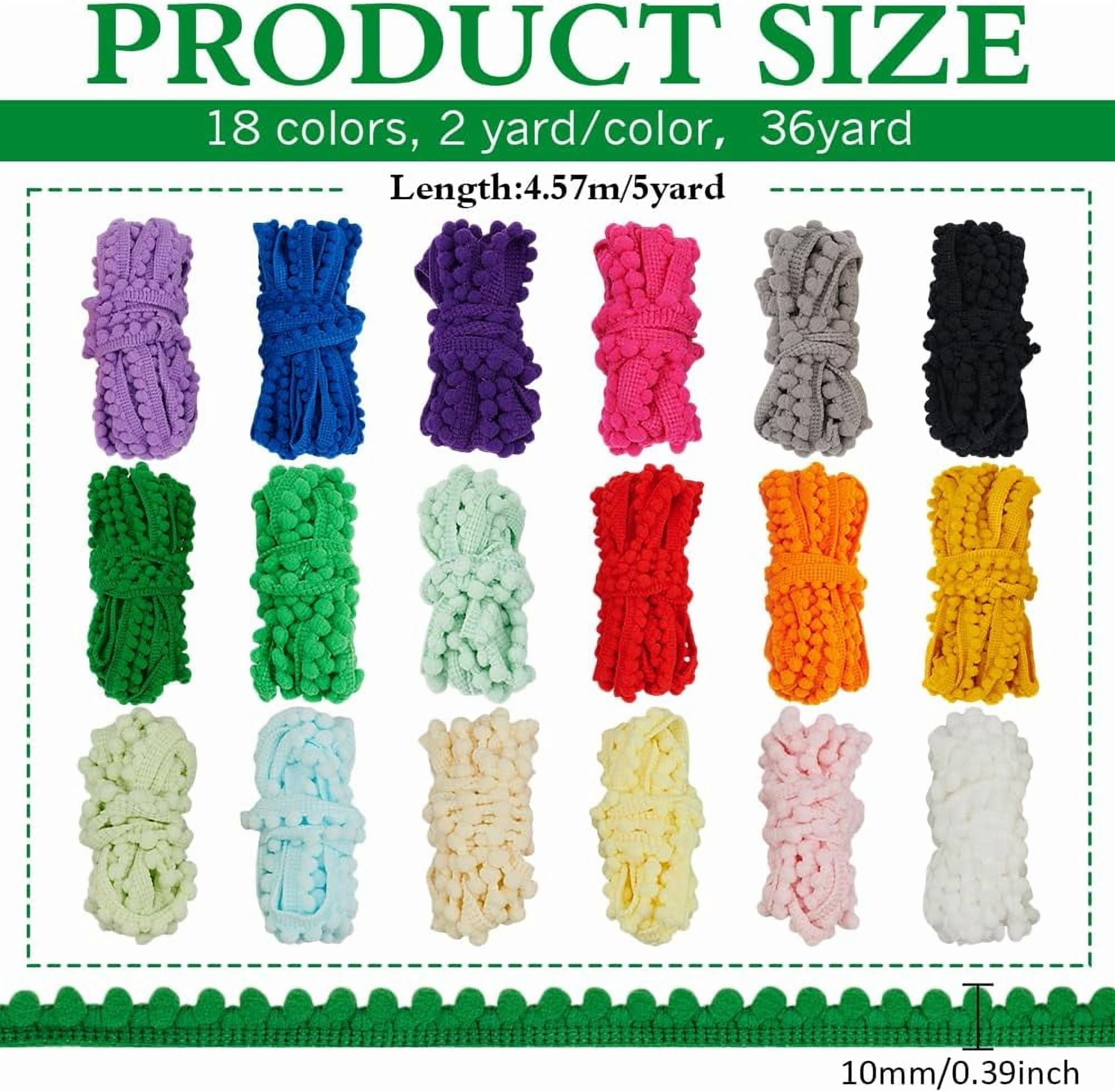 40 Yards Pom Pom Fringe Trim 3/8/10mm Balls Fringe Trim Multicolor Pom Pom Ball Fringe Trim Ribbon Pom Fringe Tassel Lace Ball Fringe Ribbon for Decoration DIY Crafts Sewing Colorful