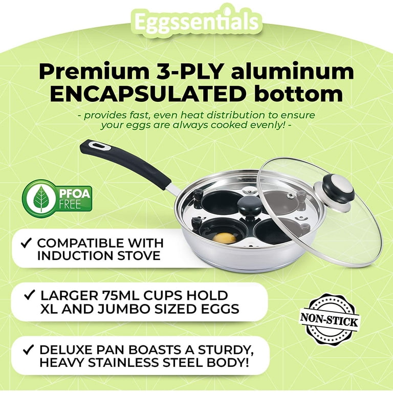 Eggssentials Stainless Steel Egg Poacher Pan Non Stick Poached Egg