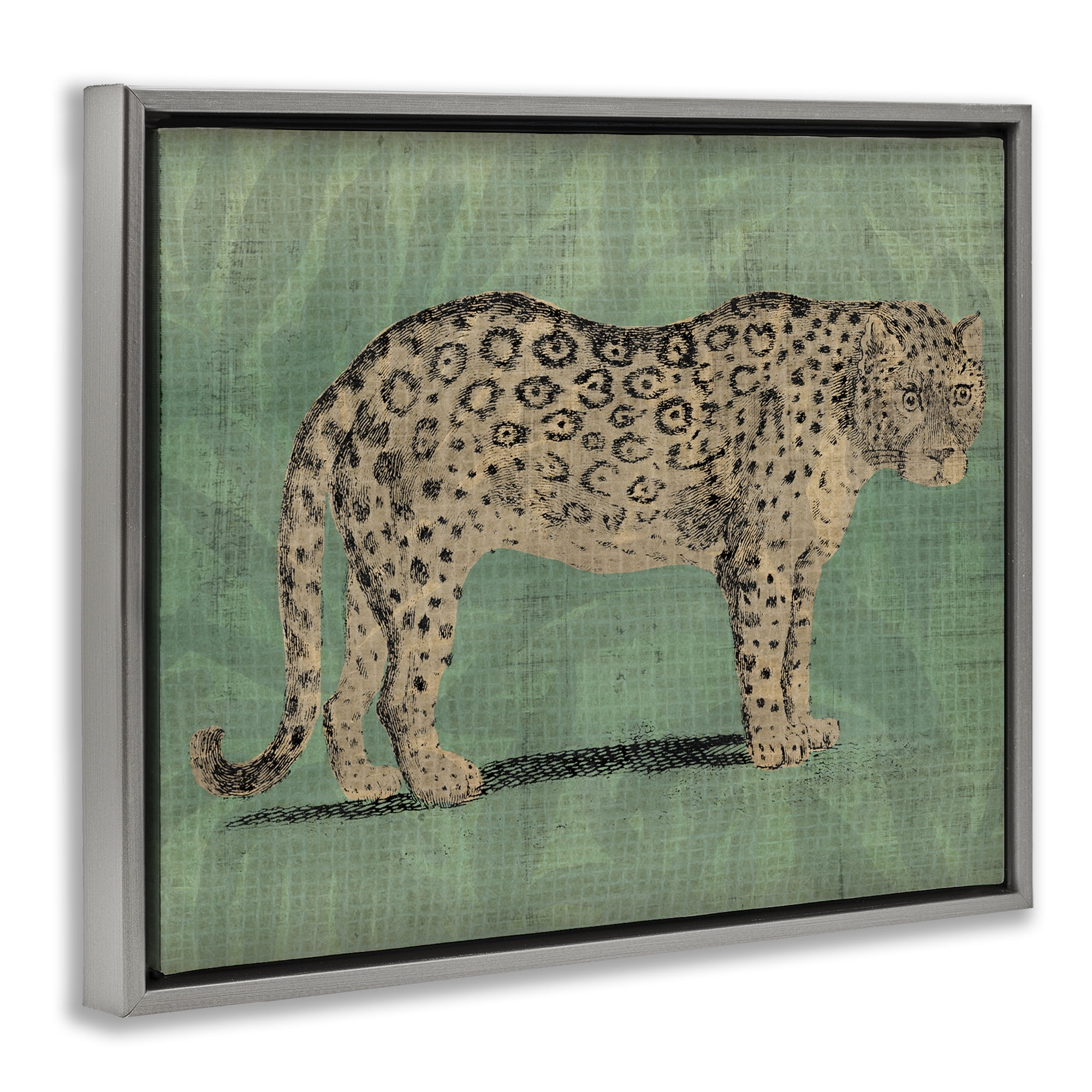 Stupell Industries Traditional Cheetah on Green Animals & Insects Painting Gray Floater Framed Canvas Art Print Wall Art, 21 x 17