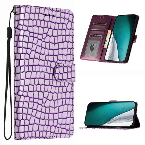 for Samsung Galaxy S23 Ultra Wallet Case for Women Girls, Crocodile Pattern PU Leather Flip Phone Cover with Card Holder, Kickstand, Magnetic Clasp Flip Case for Samsung Galaxy S23 Ultra, Purple