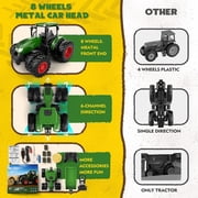 Remote Control Tractor Toy with Trailer, 2.4GHz 1:24 RC Farm Truck, Metal Hood, Front Loader, 8 Rubber Tires, Hay Bale & Animal Figures, Gifts for Kids Ages 3+