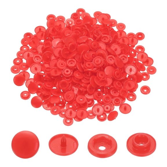 Uxcell 100 Sets T5 Resin Plastic Snaps, Glossy Round Resin Fasteners No-Sew Snap Buttons Kit for Fabric Sewing, Crafts, Clothing, Bags (Orange Red)