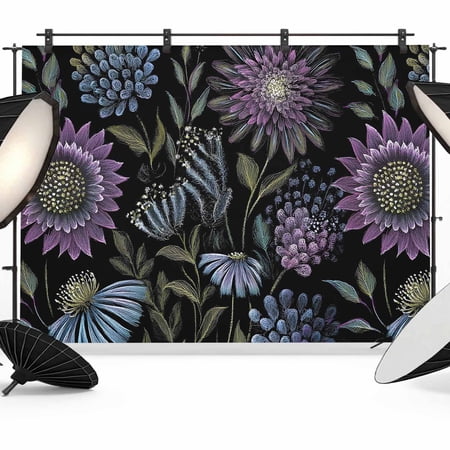 12x8ft Photo Backdrop, Pink Blue Floral Soft Polyester Backdrop Curtains Photography Backdrops, Boho Vintage Abstract Art Botanical Brushed Background for Photoshoots Studio Video Portrait Parties