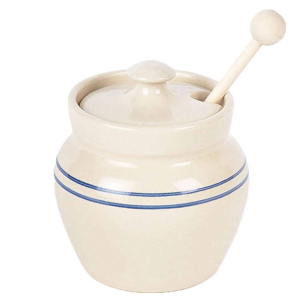 La Porcellana Menage White Porcelain Honey Bowl Pot Jar Honey Dipper Spoon 