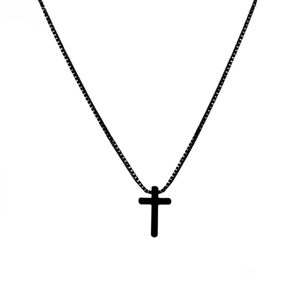 PAURO Cross Necklace for Women Small thin Stainless Steel Black Silver Gold Plated Elegant Pendant Dainty Simple Chain Unique Statement Faith Jewelry Black