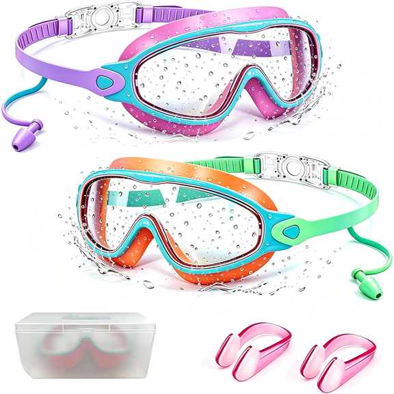 HBMYN Kids Swim Goggles,Wide View Anti Fog Swimming Goggles for Boys Girls 3-16 with Uv Protection,Pool Beach Essentials Swim Goggles