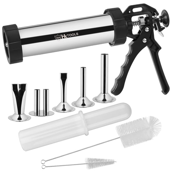 HK Jerky Gun Kits, Jerky Maker Gun, Beef Jerky Gun, 2 Pound Stainless Steel Sausage Jerky Making Gun with 5 Stainless Nozzles, 2