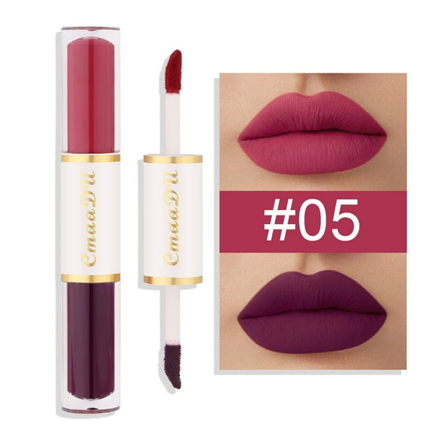 Lápiz labial de doble punta Lip Glaze Lock Color Raincoat, resistente a la decoloración y a las manchas con efecto espejo de agua, lápiz labial Dudu Lip Glaze.