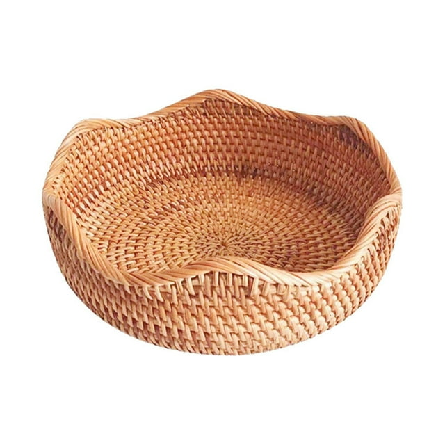 On Sale Fruit Plate Cane Bread Basket Round Fruit Basket Wicker Storage Bowl Natural Woven Service Basket Bowl Kitchen Counter Organizer Decorative Basket