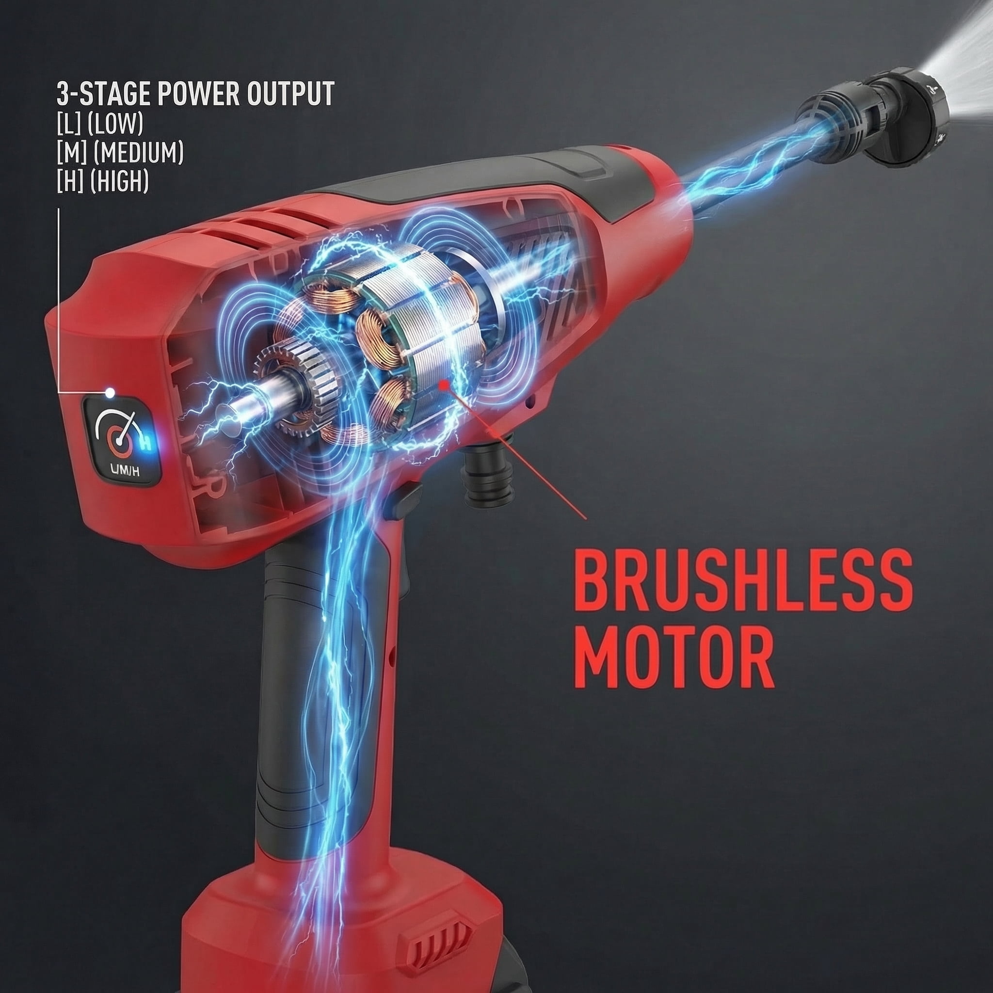 Wugeku Cordless Pressure Washer with Brushless Motor, Portable Power Cleaner Includes 2 20V 4.0Ah Batteries, 6-in-1 Nozzle for Car, and Patio Cleaning