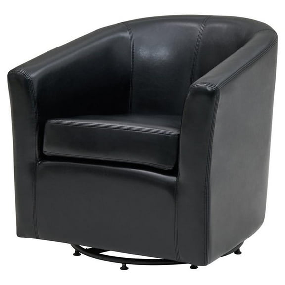 Pemberly Row Modern 17.5" Bonded Leather Swivel Chair in Black