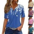 thumbnail image 2 of BiZtdJrK Womens Tops Summer Casual Short Sleeve Tshirts Fashion Floral Print Button Down Henley V Neck Tunic Top Loose Fit Cotton Shirt Y2K Streetwear Lightning Deal Blue 3XL, 2 of 5