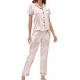 thumbnail image 4 of IROINNID Womens Casual Pajamas Two-Piece Sets Button Tops with Pants Sleepwear Set Soft Loungewear,Beige, 4 of 7