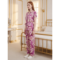 thumbnail image 4 of Conjunto 2 Piezas Estampado Floral, Camisa con Cinturón y Pantalón Amplio, Look Fresco y Elegante para Mujer, 4 of 5