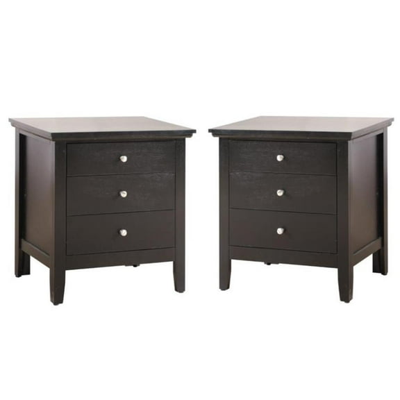 Home Square 2 Piece Solid Wood Nightstand Set with 3 Drawer in Black