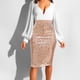 thumbnail image 2 of Gibobby faldas para mujer elegante de cintura alta con lentejuelas de Color sólido a la moda para mujer(Caqui, S), 2 of 5