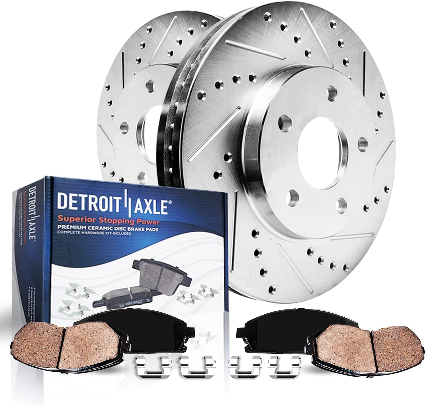 Performance Drilled Slotted Rotor Ceramic Brake Pad Front Set for Chevy