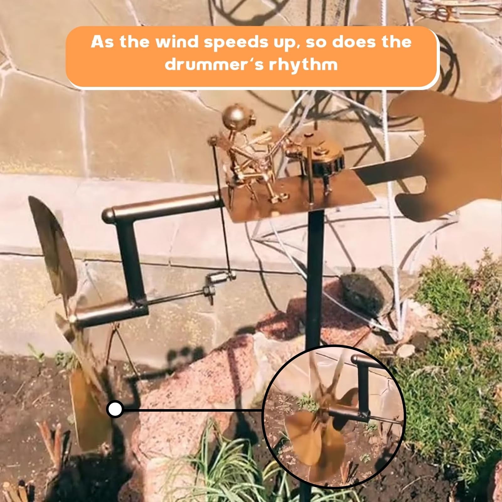 Cthrlog Drummer Windmill Metal Sculpture, Wind-Powered Spinning Kinetic Art, Creative Garden Decoration for Outdoor Patio and Yard, Handmade Iron Weatherproof, Ships Separately with English Manual