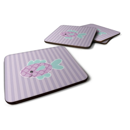

Carolines Treasures BB7128FC Purple Fish Foam Coaster Set of 4 3 1/2 x 3 1/2 multicolor