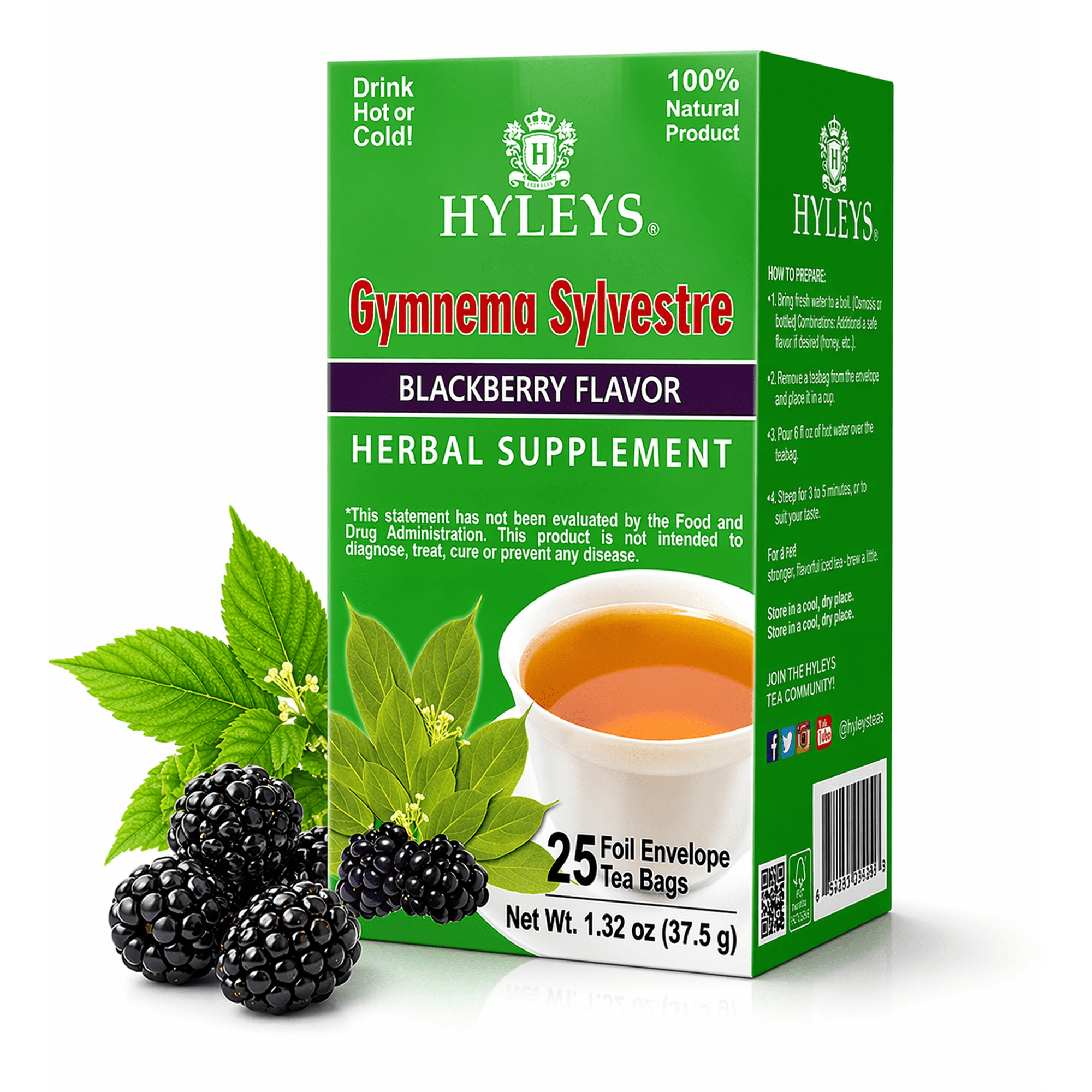 Hyleys Gymnema Sylvestre Tea - Green Tea Bags - 25 ct - Blood Sugar Support