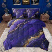 Castle Fairy Teens Female Women Purple Gold Marble Bedding Comforter Set 7-Piece,Marbling Watercolor King Bedding Sets,Abstract Gradient Vintage Aesthetic Ultra Soft Bed Sheets,Super Cozy Room Decor