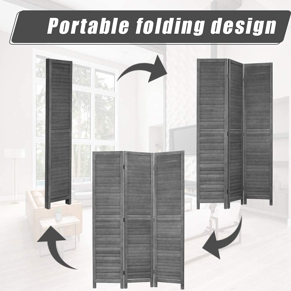 Dkelincs 3 Panel Wood Room Divider 4.3ft Tall Folding Privacy Screen Wall Divider 67"×16" Each Panel Wood Screen, Gray