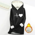 thumbnail image 2 of Feancey Women Winter Hoodies Warm Fleece Lined Hooded Sweatshirts Cute Heart Beat Print Pullover Tops Thick Thermal Loungewear Christmas Pajamas Black 3XL, 2 of 4