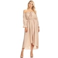 thumbnail image 1 of Womens Casual Boho Long Sleeve Off Shoulder Renaissance Peasant Dress, Beige, Small, 1 of 5
