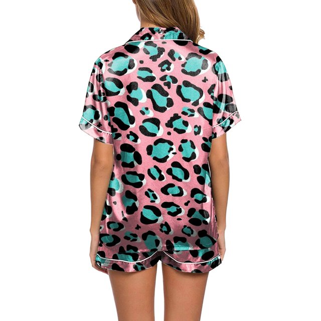 Wyzesi Womens Robes Lightweight Snap Front 2 Piece Pajama Pattern Printed Short Sleeved Button Down Shirt and Shorts Pajama Set