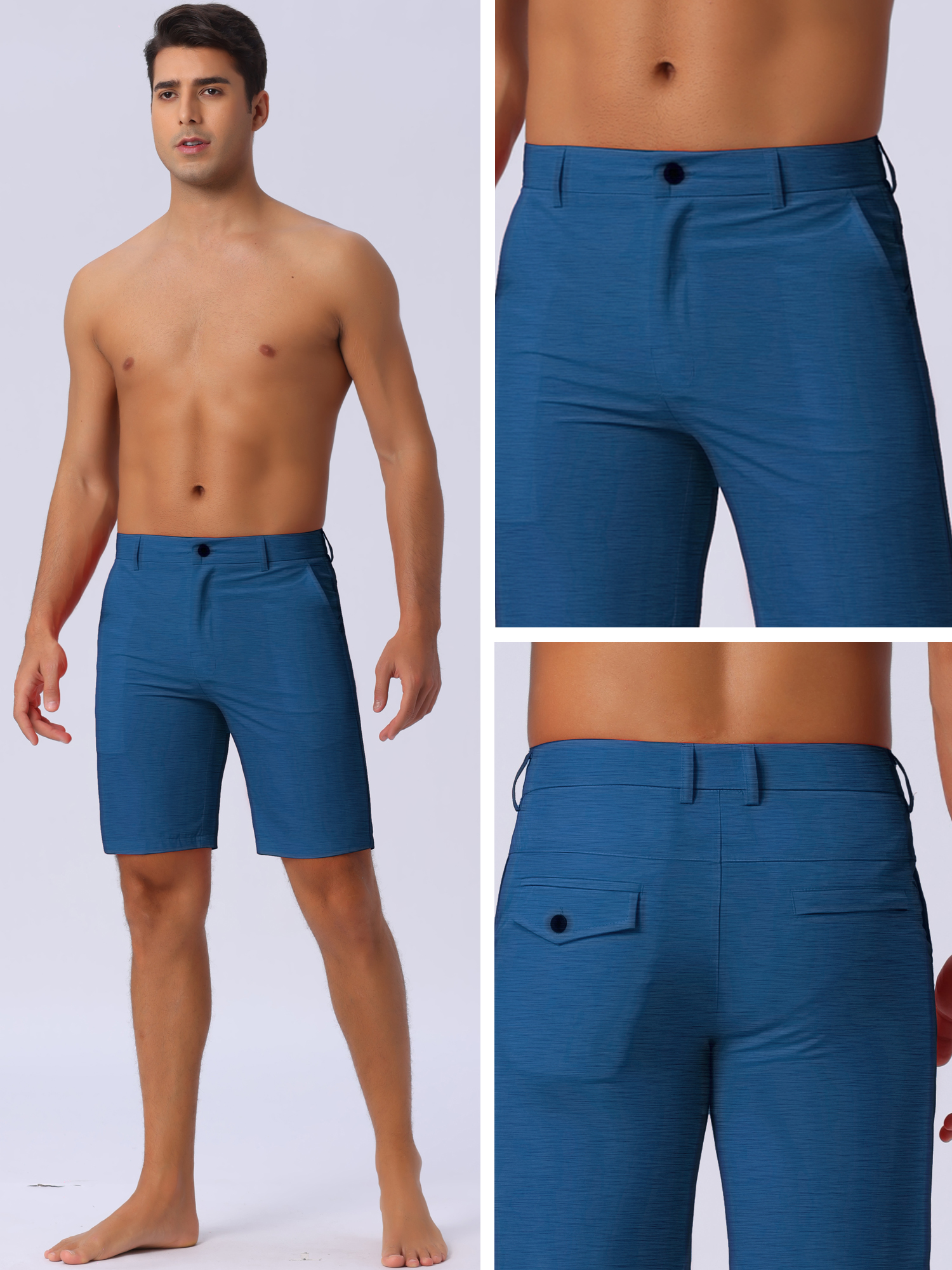 DARING DIVA Men's Casual Lightweight Flat Front Board Shorts 36 Blue