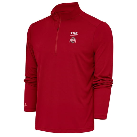 Men's Antigua Scarlet Ohio State Buckeyes THE Tribute Quarter-Zip Pullover Top