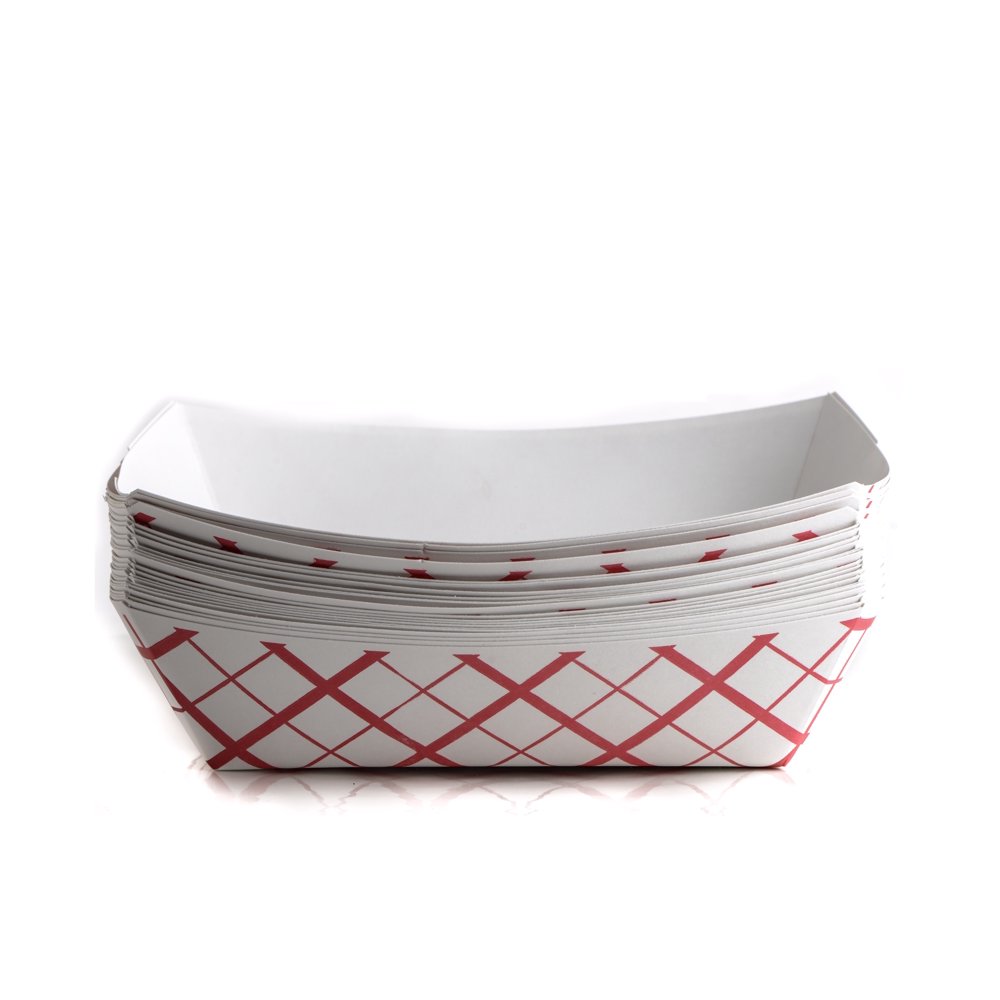 [500 PACK] Heavy Duty Disposable Paper Food Tray (5 LB) Red Check
