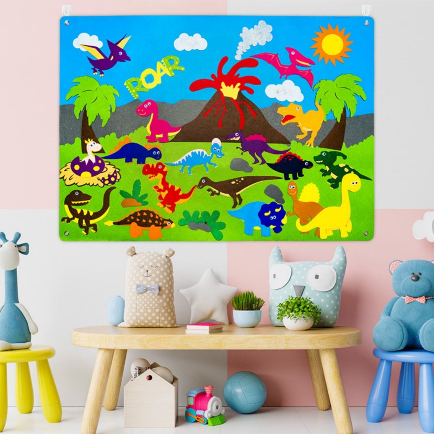 Laffact Dinosaur Themed Felt Board,Storytelling Banner,37 Pack