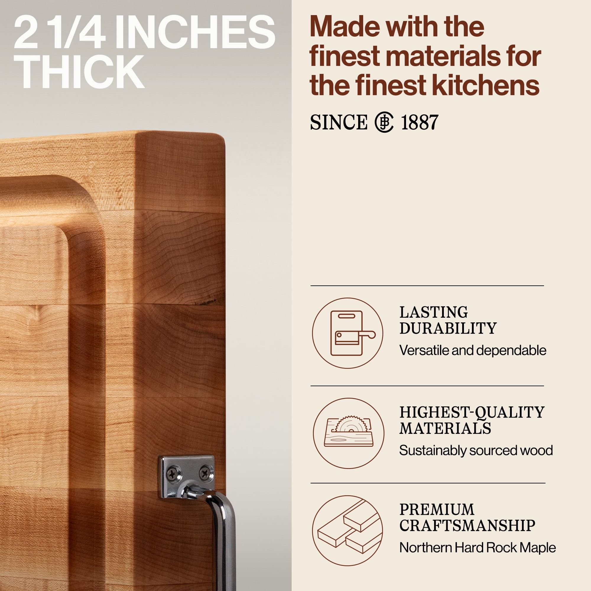John Boos Handle Board Reversible Wood Cutting Board with Handles, Maple