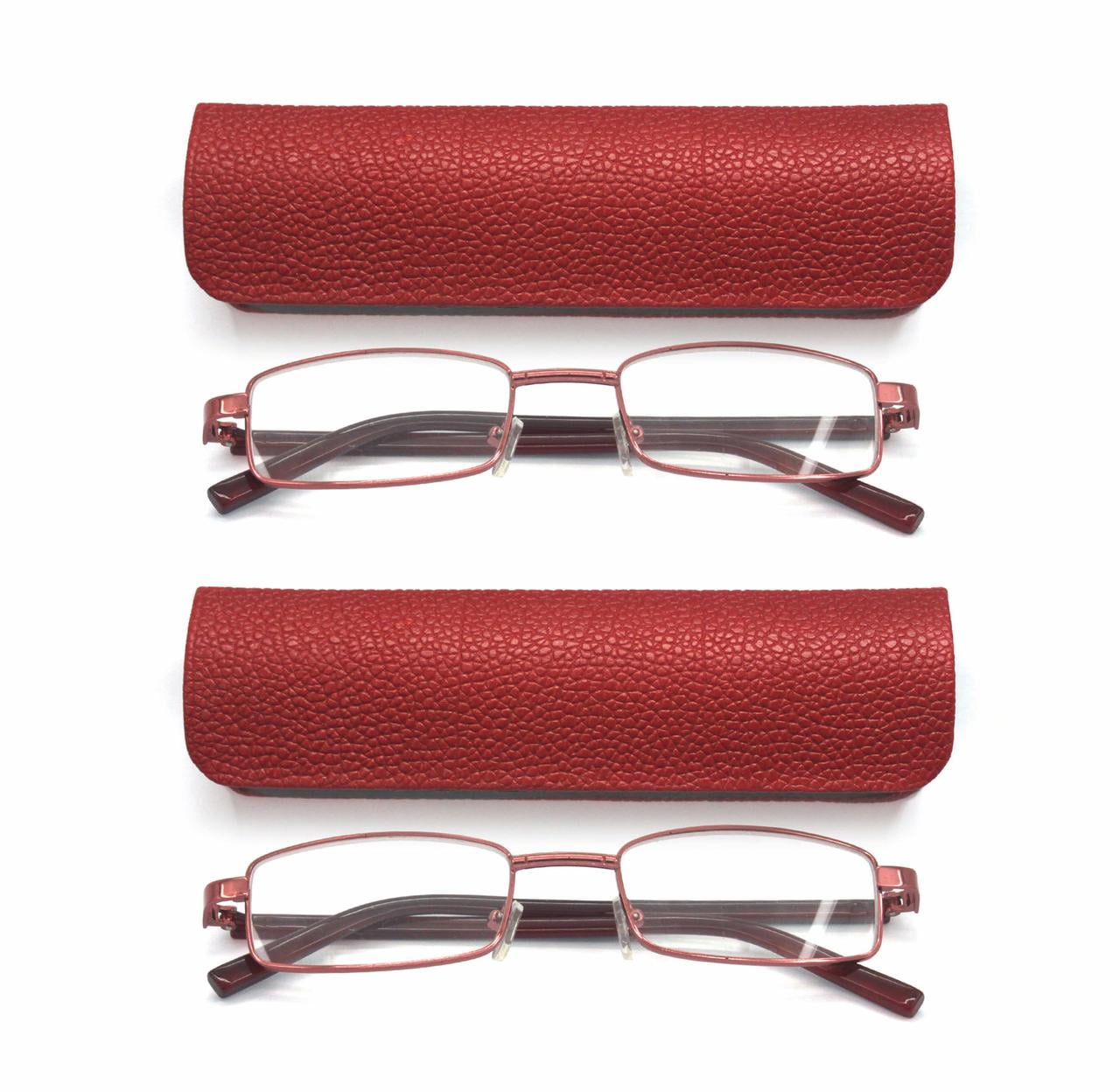 EYE ZOOM Unisex Reading Glasses Metal Rectangular Readers with Leather